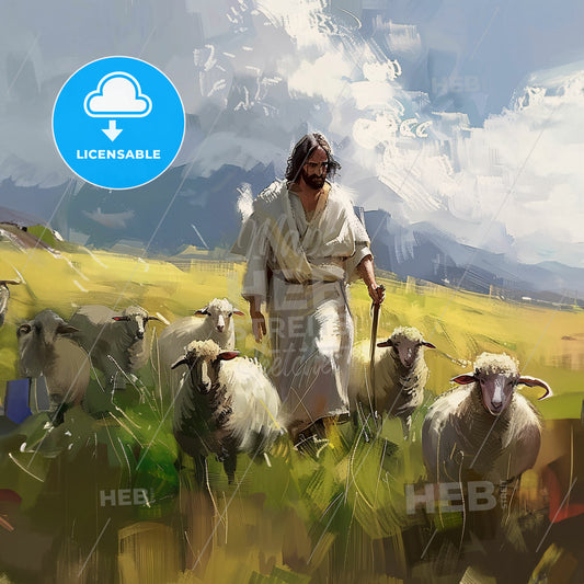 A Man In A Robe With Sheep