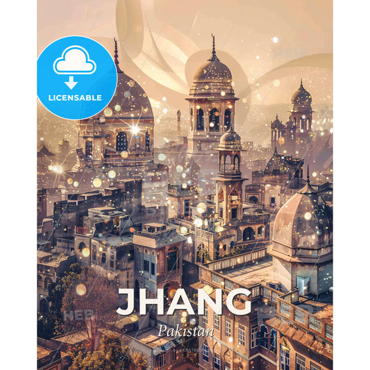 Jhang Skyline City Lights Artwork - A city with many domes and a few lights - Square format print template