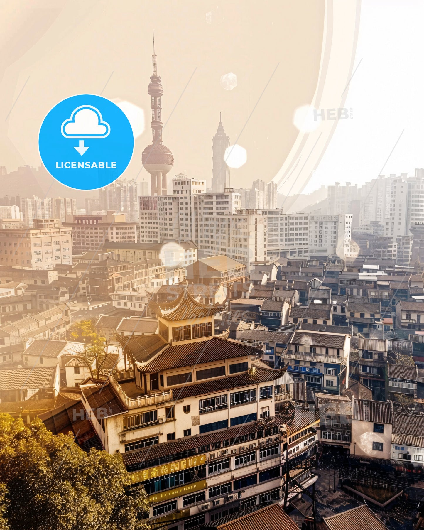 Jiangmen City Skyline Poster Double Exposure - A city with many buildings