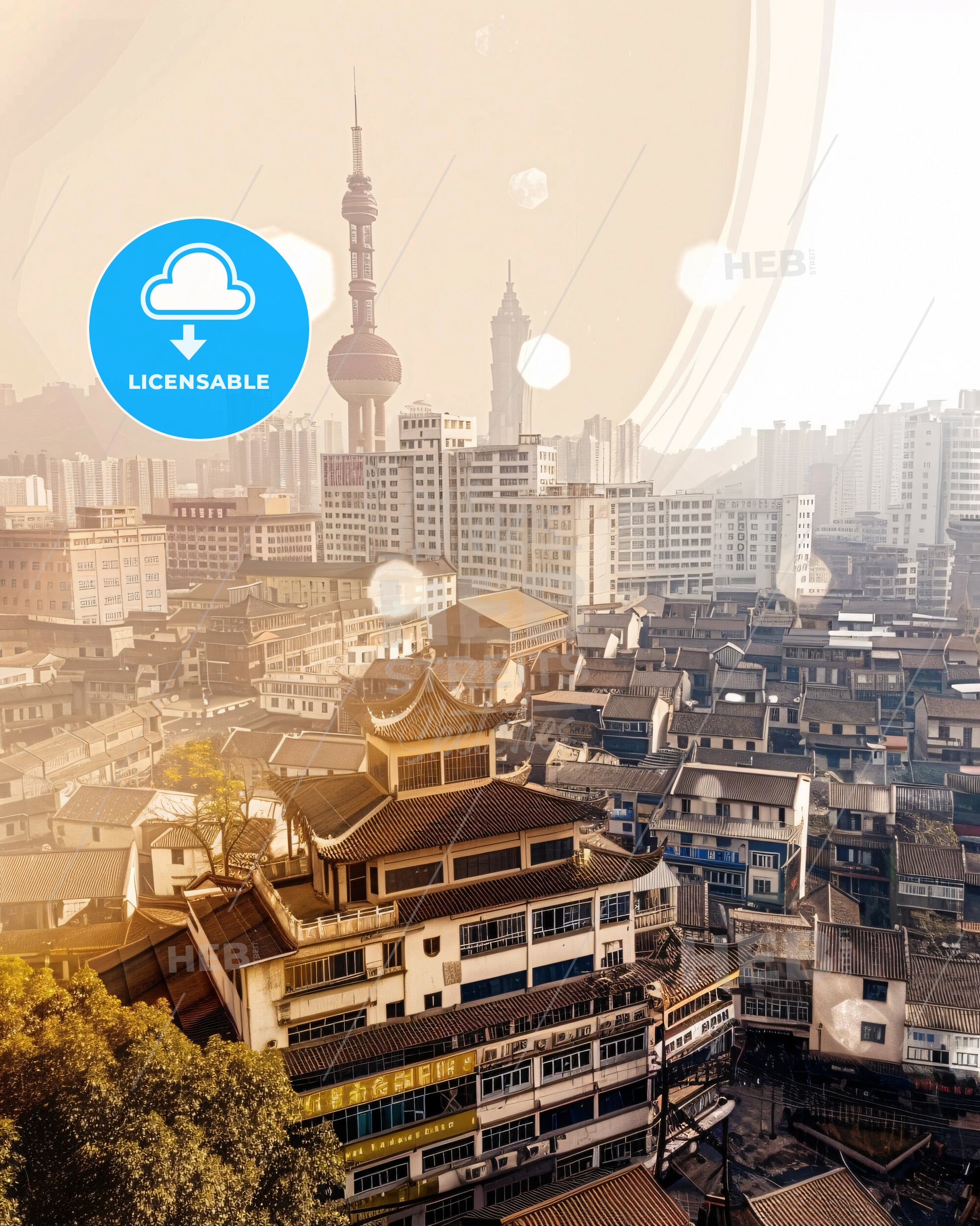 Jiangmen City Skyline Poster Double Exposure - A city with many buildings