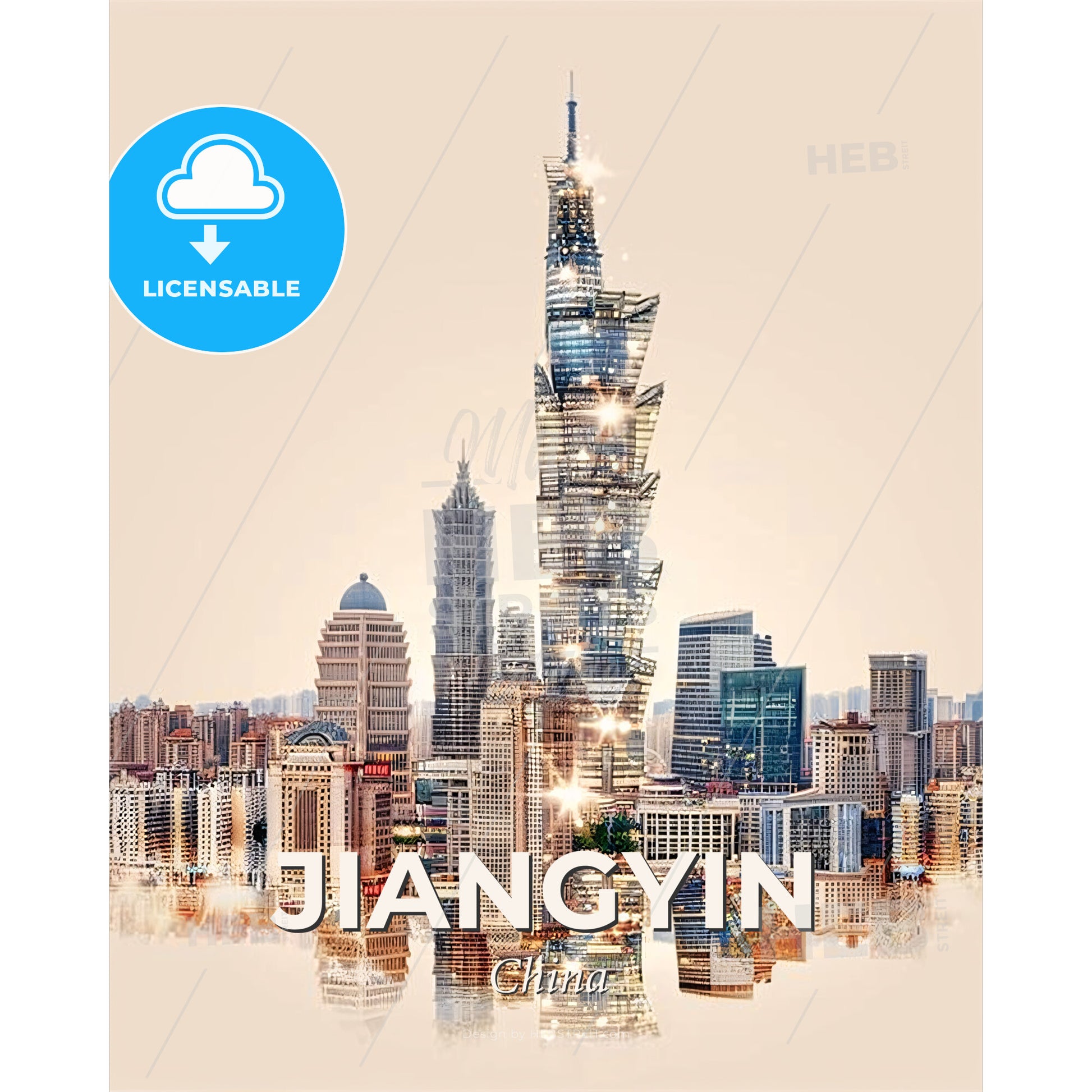 Jiangyin Skyline Night Light Composite Art - A city skyline with many tall buildings - Square format print template