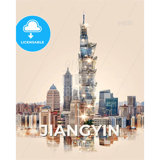 Jiangyin Skyline Night Light Composite Art - A city skyline with many tall buildings - Square format print template