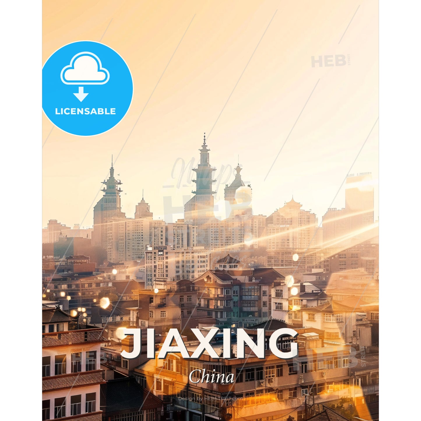 Jiaxing: Bright Skyline, Subtle Backlights - A city with many buildings - Square format print template