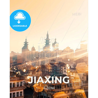 Jiaxing: Bright Skyline, Subtle Backlights - A city with many buildings - Square format print template