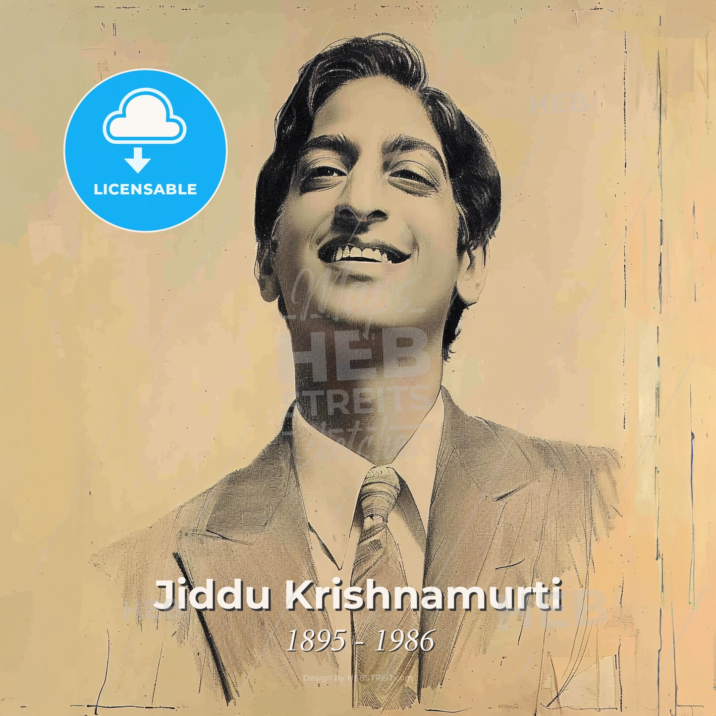 Jiddu Krishnamurti, 1895 - 1986, Indian spiritual teacher - A Man Smiling With A Tie Print Template
