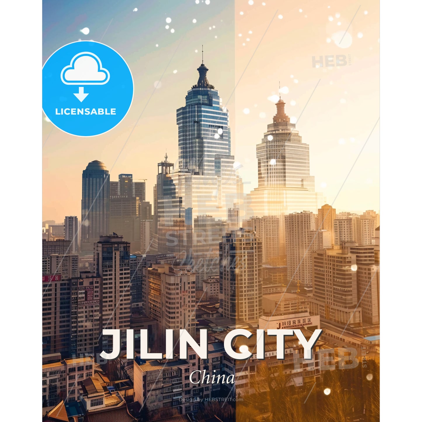 Jilin City China Skyline Local Art Print - A city skyline with many tall buildings - Square format print template