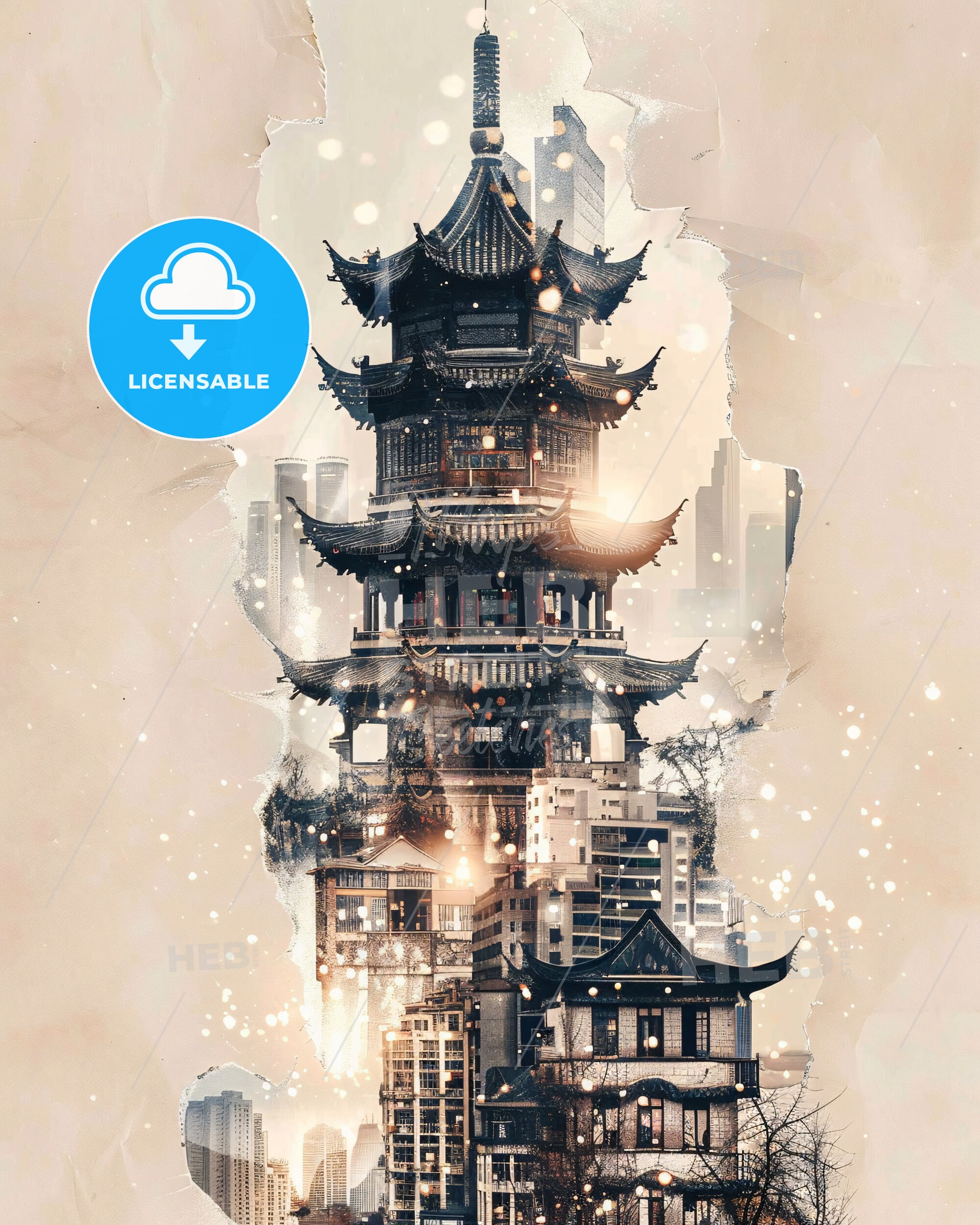 Jilin City Skyline Minimalist Double Exposure - A building with a tower