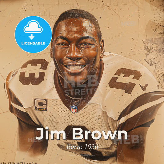 Jim Brown, Born: 1936, American football player - A Portrait Of A Football Player Print Template