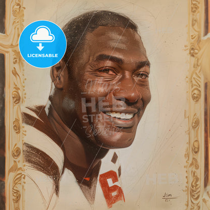 Jim Brown, Born: 1936, American football player - A Man Smiling In A Frame