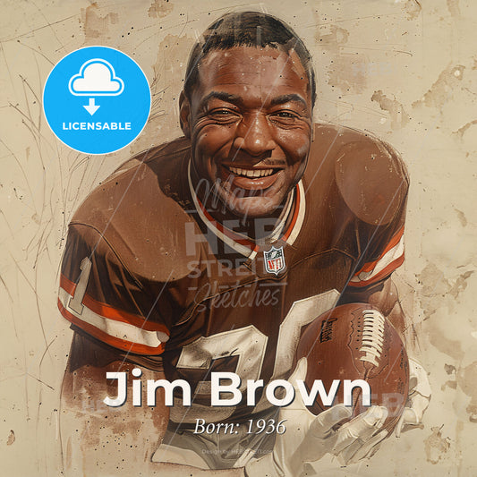 Jim Brown, Born: 1936, American football player - A Man Holding A Football Print Template