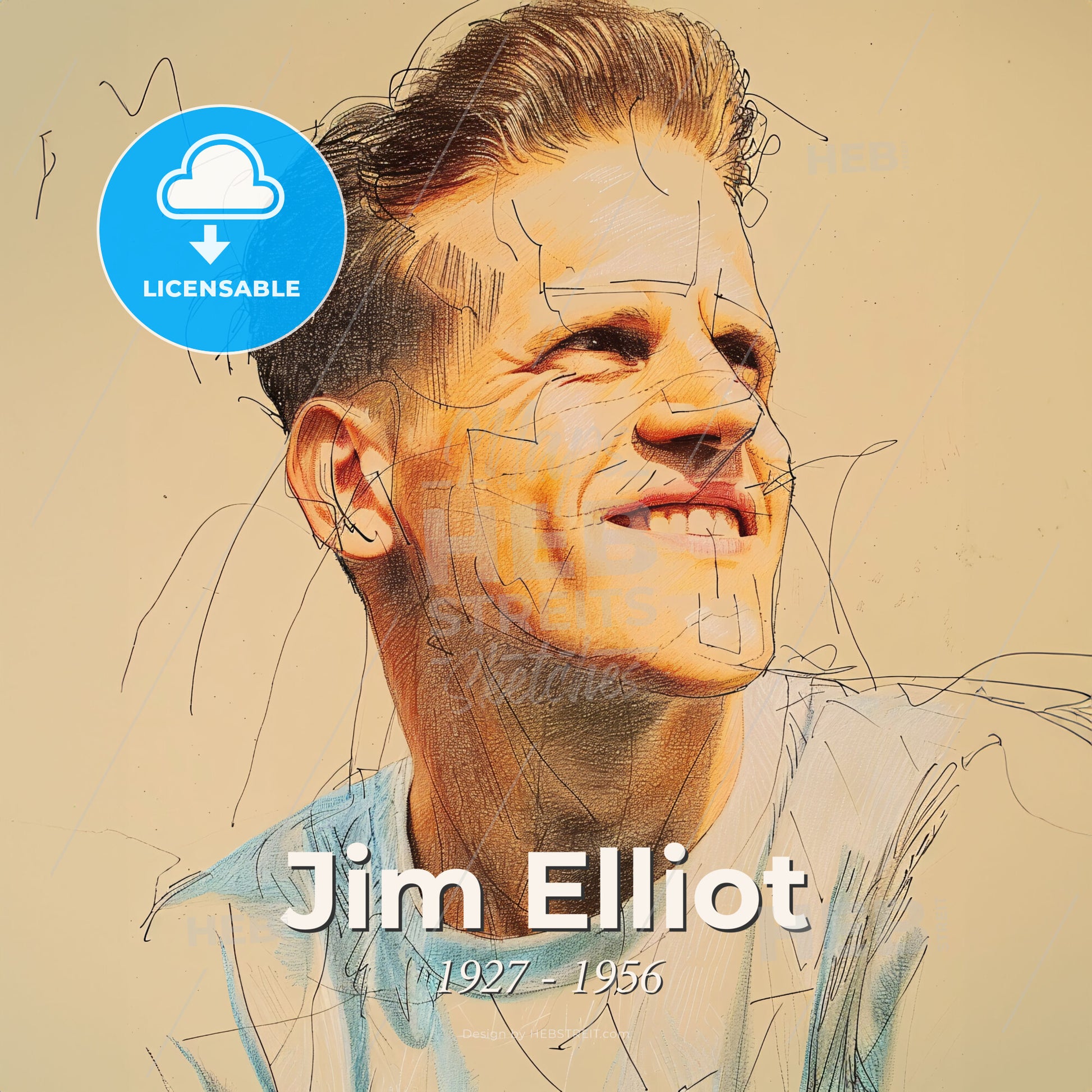 Jim Elliot, 1927 - 1956, American missionary - A Man Looking Up With A Drawn Face Print Template