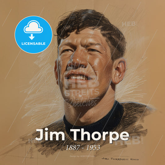 Jim Thorpe, 1887 - 1953, American athlete - A Drawing Of A Man Print Template