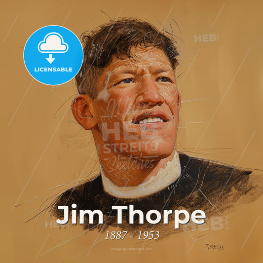 Jim Thorpe, 1887 - 1953, American athlete - A Drawing Of A Man Print Template