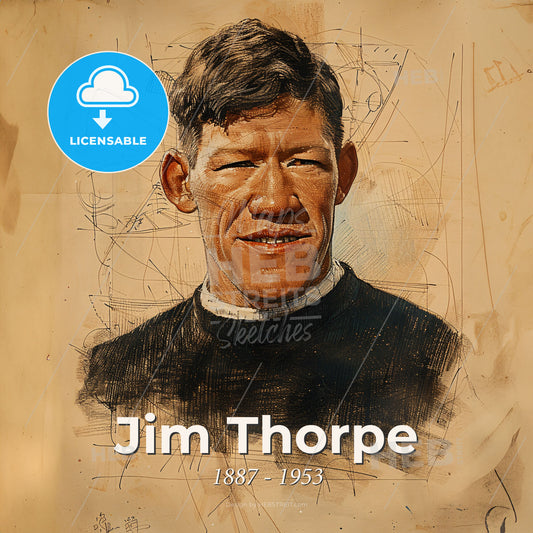 Jim Thorpe, 1887 - 1953, American athlete - A Drawing Of A Man Print Template