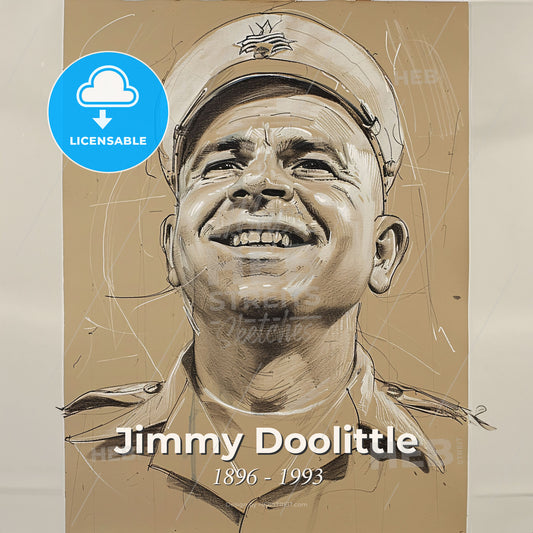 Jimmy Doolittle, 1896 - 1993, American aviator and General - A Drawing Of A Man In A Uniform Print Template