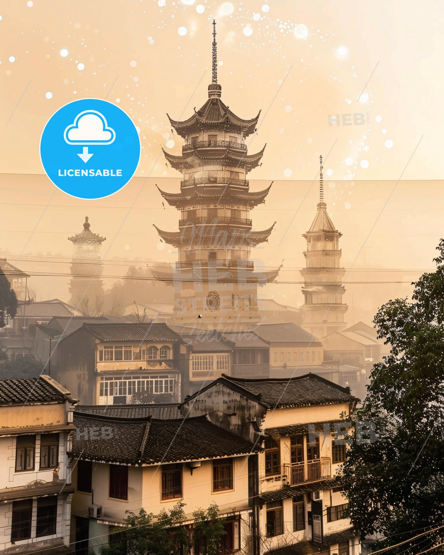 Jingzhou Skyline Art: Iconography of a City - A tall pagodLeifeng Pagoda in a city