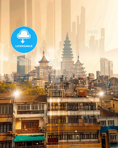 Jingzhou Skyline Poster: Local Architecture Brilliance - A city with many buildings