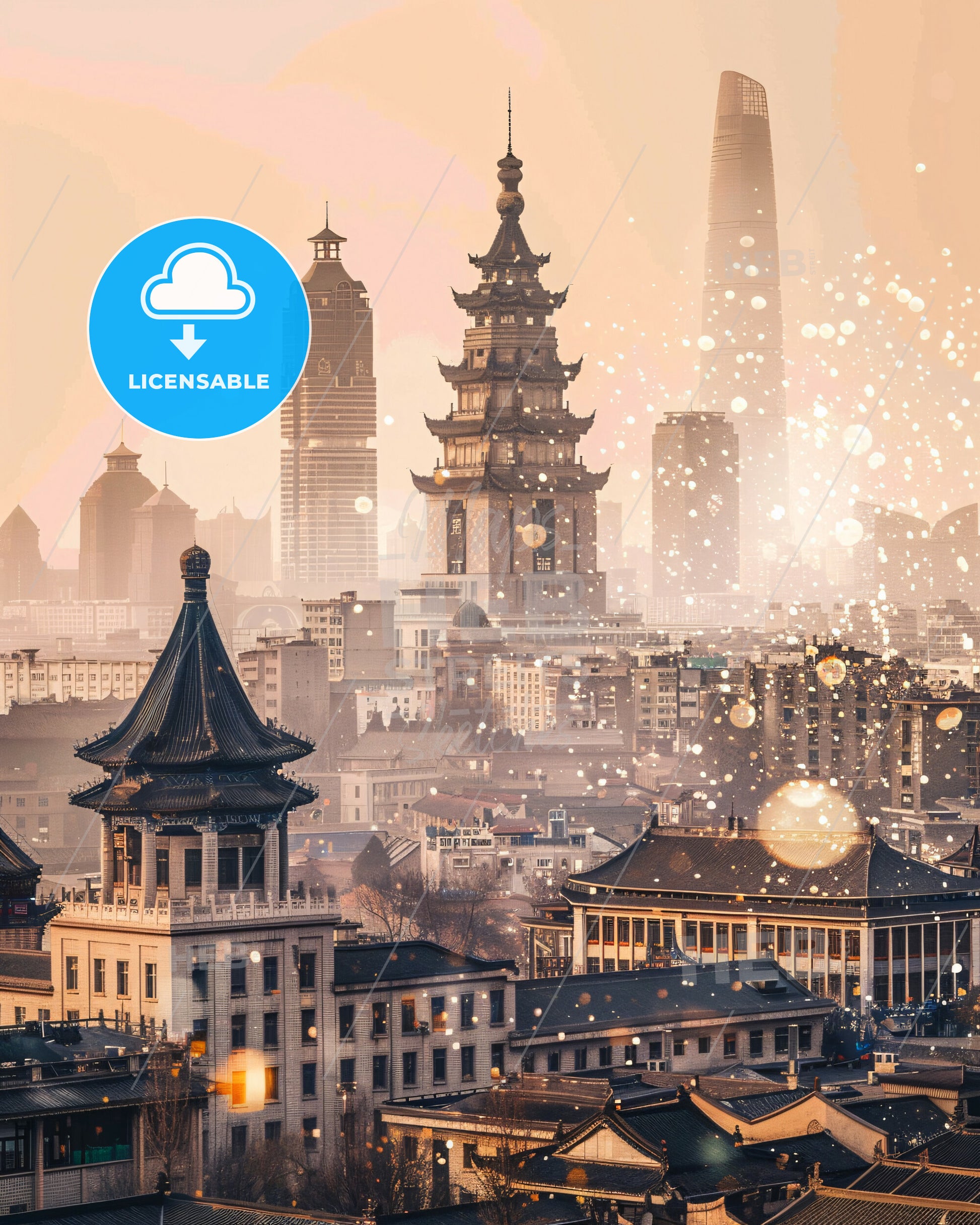 Jining Cityscape Double Exposure Panorama - A city with many buildings