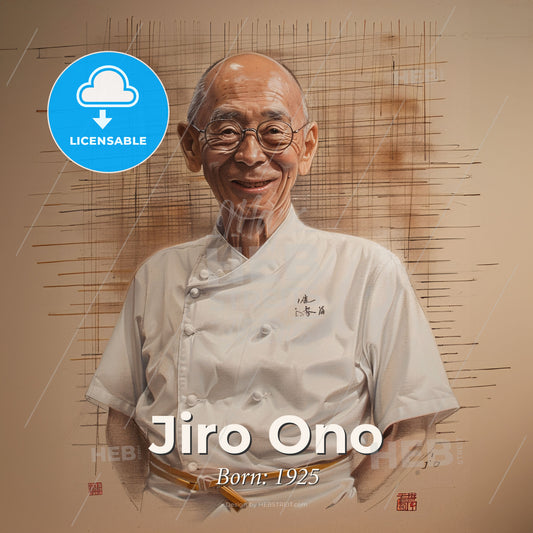 Jiro Ono, Born: 1925, Japanese sushi chef - A Painting Of A Man In A Chef's Uniform Print Template