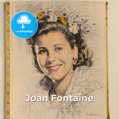 Joan Fontaine, 1917 - 2013, British-American actress - A Painting Of A Woman With Flowers In Her Hair Print Template