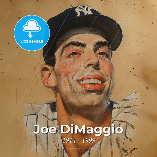 Joe DiMaggio, 1914 - 1999, American baseball player - A Painting Of A Man Wearing A Baseball Cap Print Template
