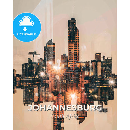Johannesburg Skyline on Beige with Sparkles - A city skyline with lights - Square format print template