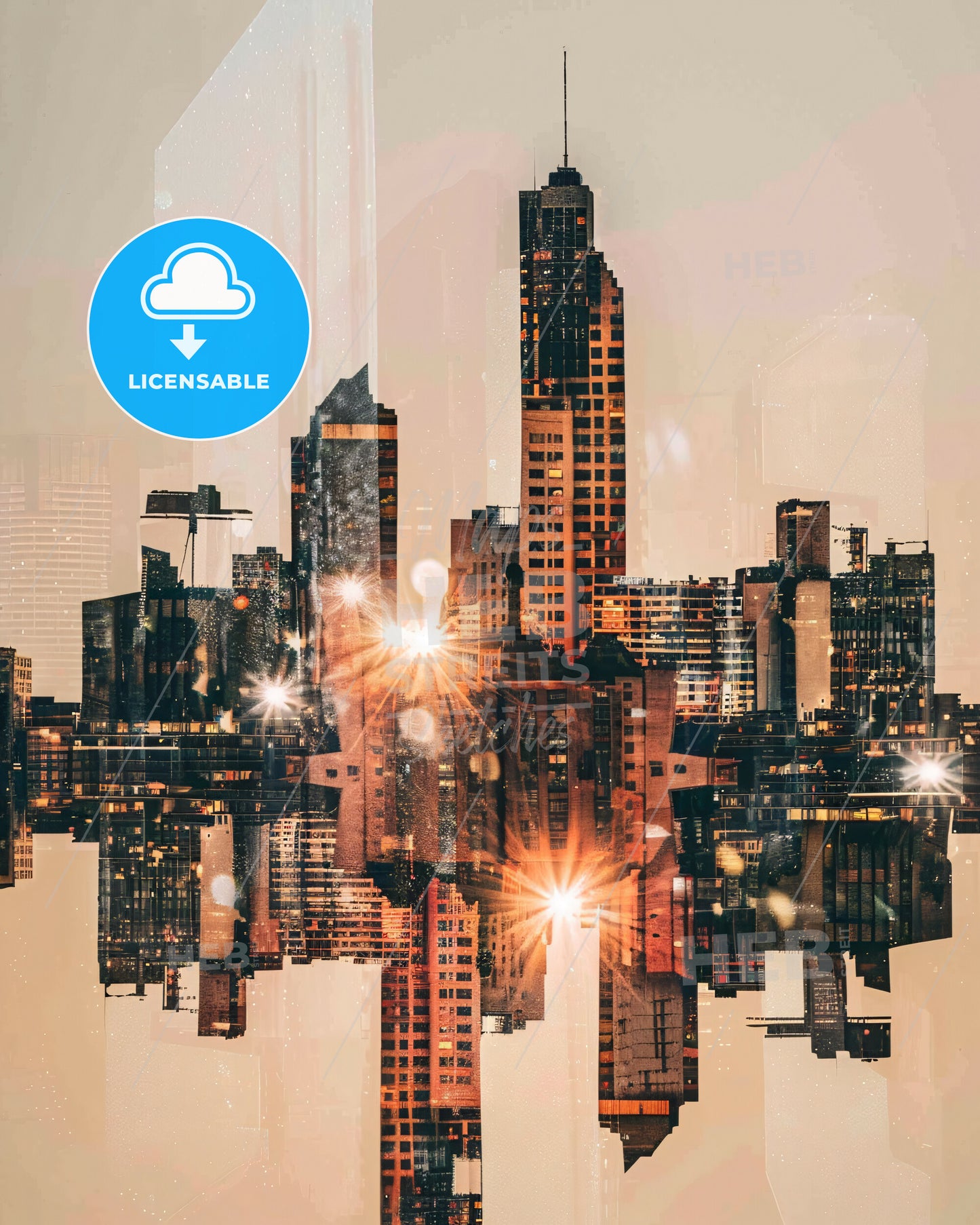 Johannesburg Skyline on Beige with Sparkles - A city skyline with lights