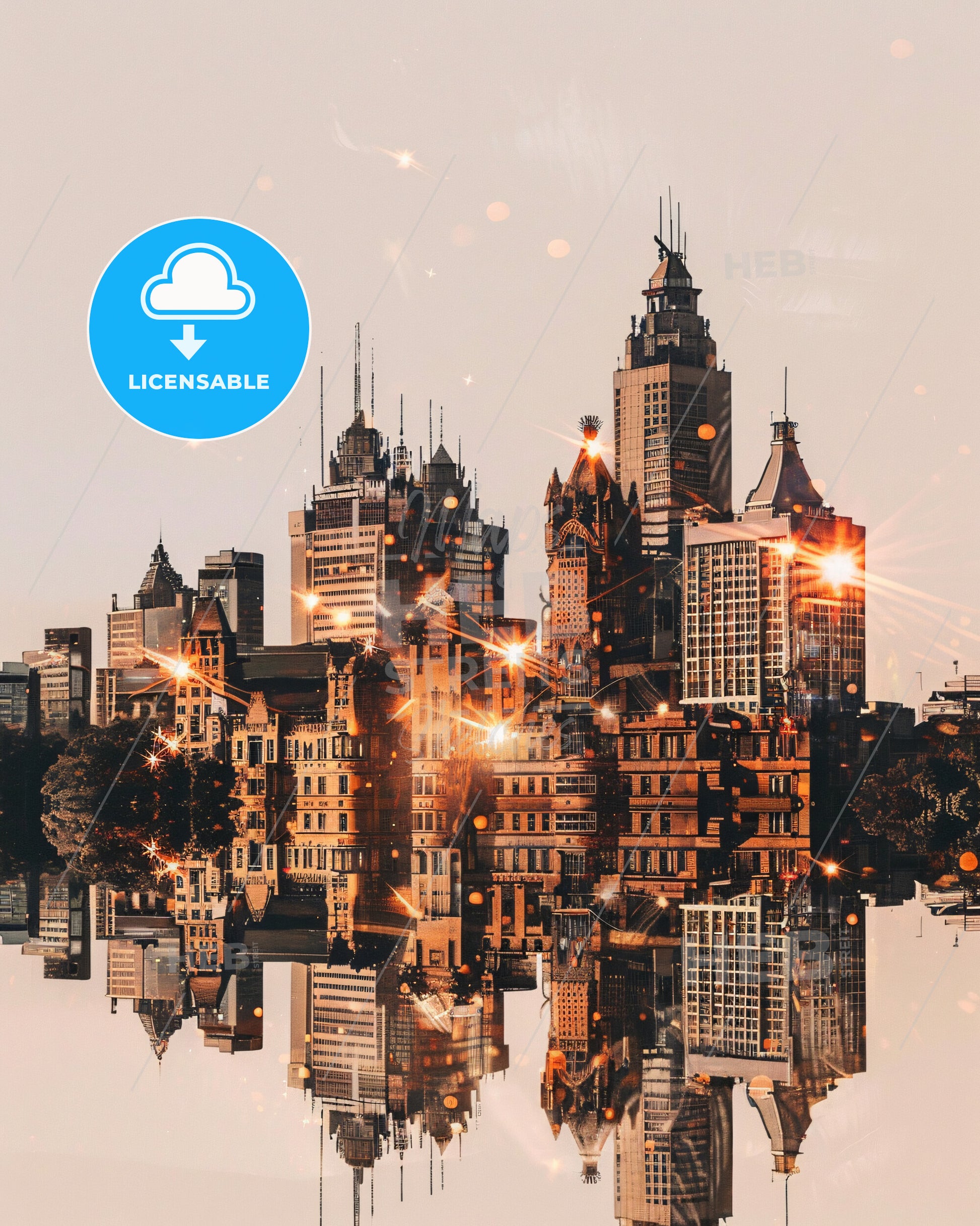 Johannesburg Skyline Pop Art Cityscape Poster - A city skyline with many tall buildings and a body of water