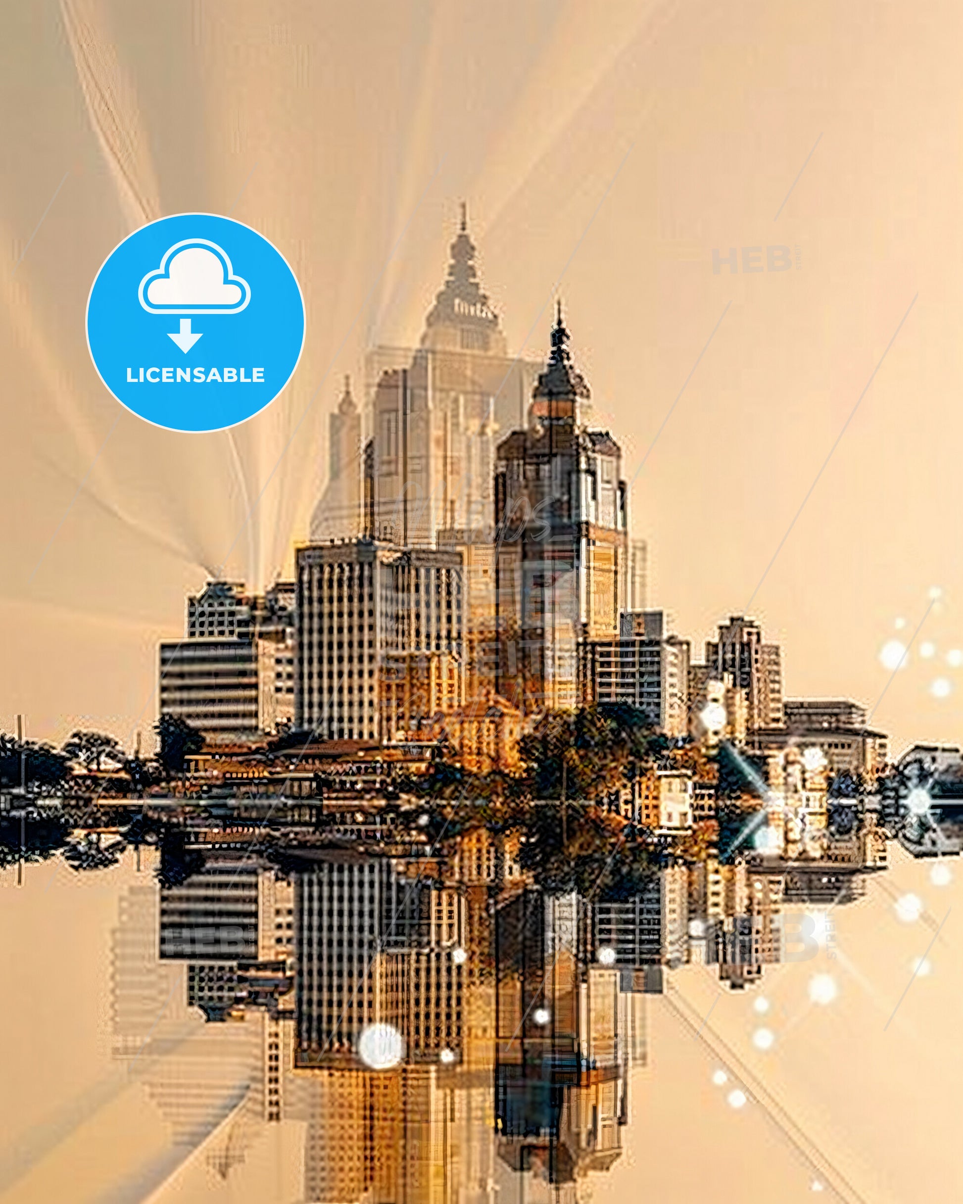 Johannesburg Skyline Double Exposure Art Poster - A city with many tall buildings reflected in water