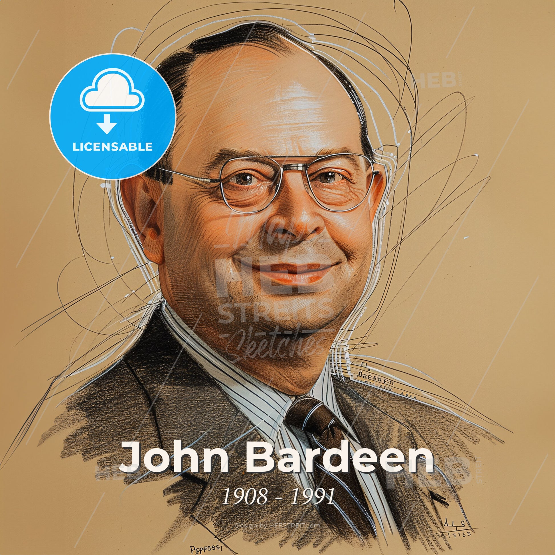 John Bardeen, 1908 - 1991, American physicist - A Man Wearing Glasses And A Suit Print Template