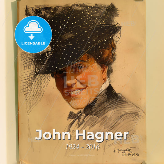 John Hagner, 1924 - 2016, American stuntman and makeup artist - A Drawing Of A Woman In A Hat Print Template