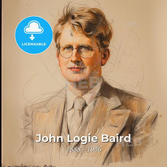 John Logie Baird, 1888 - 1946, Scottish inventor - A Drawing Of A Man Wearing Glasses Print Template