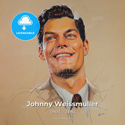 Johnny Weissmuller, 1904 - 1984, American swimmer and actor - A Man Smiling With A Tie Print Template