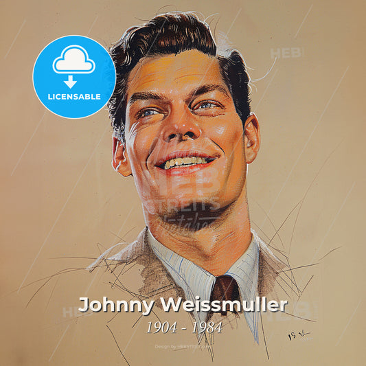 Johnny Weissmuller, 1904 - 1984, American swimmer and actor - A Man Smiling With A Tie Print Template