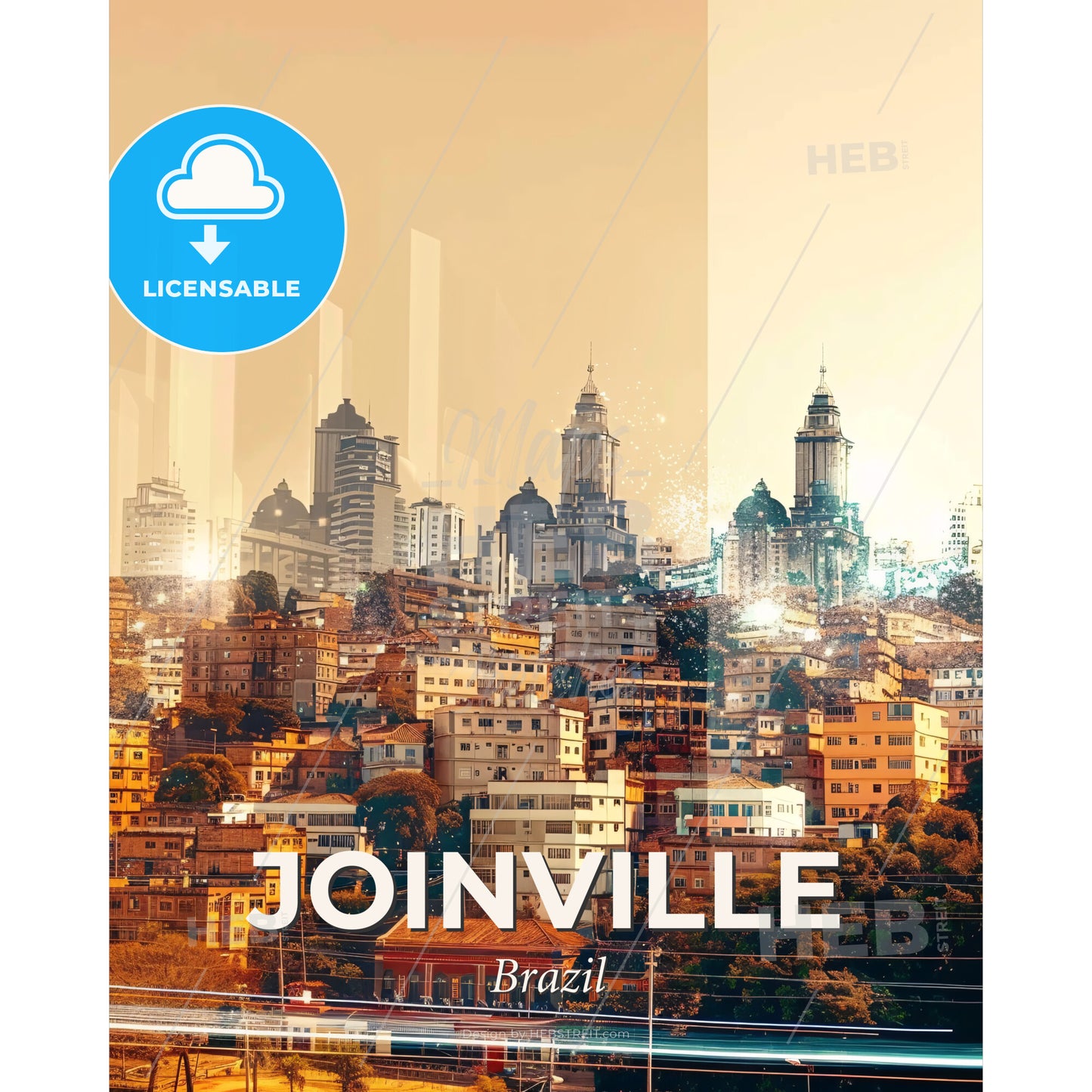 Joinville City Skyline Architectural Symphony Poster - A city with buildings and trees - Square format print template