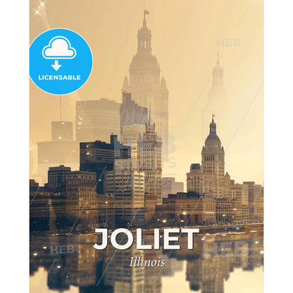 Joliet Skyline Icon Composite Art Cityscape - A city skyline with a body of water - Square format print template