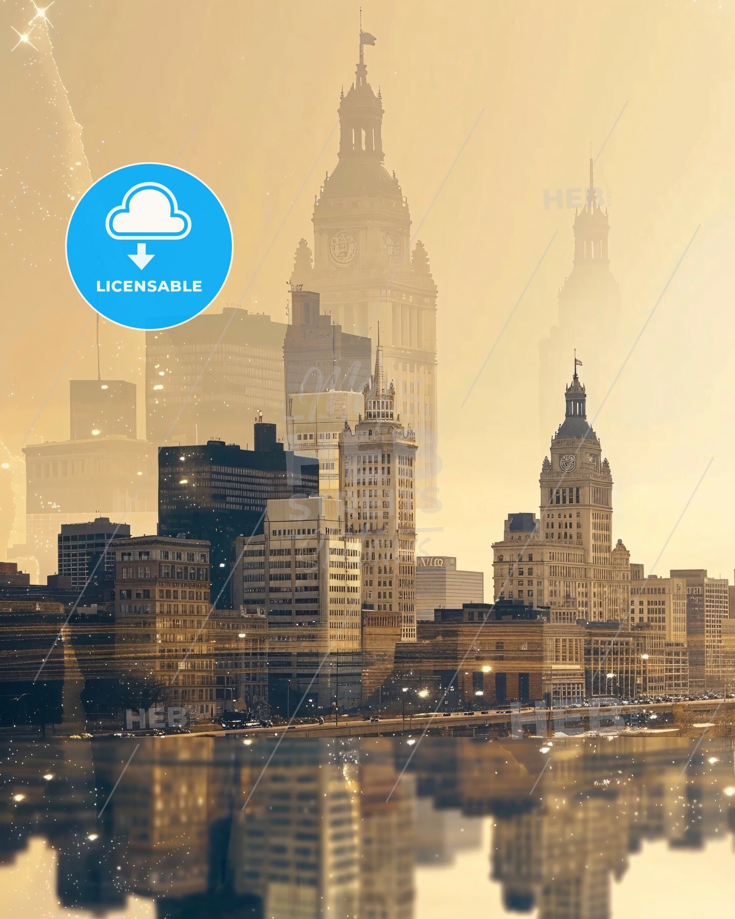 Joliet Skyline Icon Composite Art Cityscape - A city skyline with a body of water