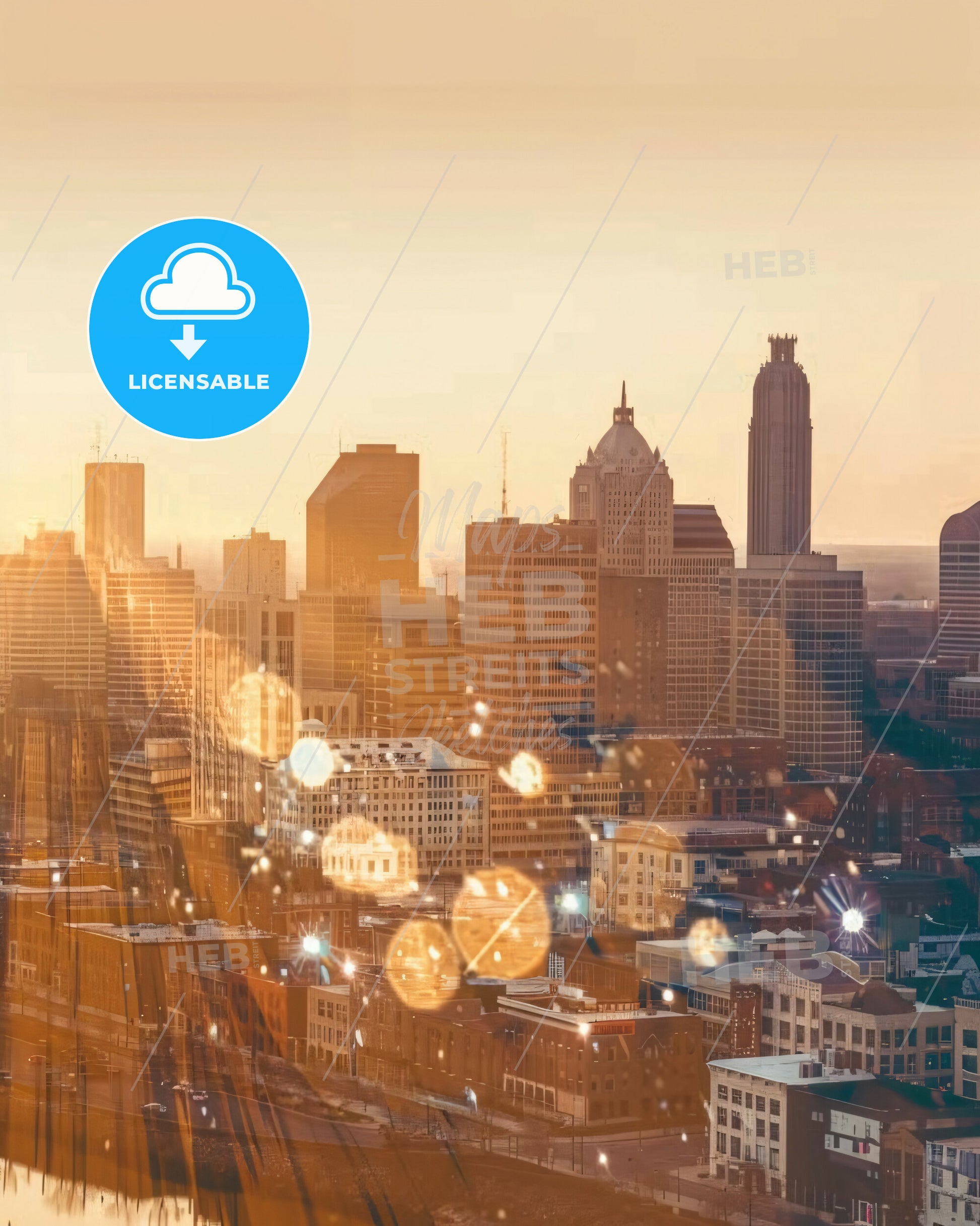 Joliet City Skyline Poster: Local Art, Bright Beige - A city skyline with many tall buildings