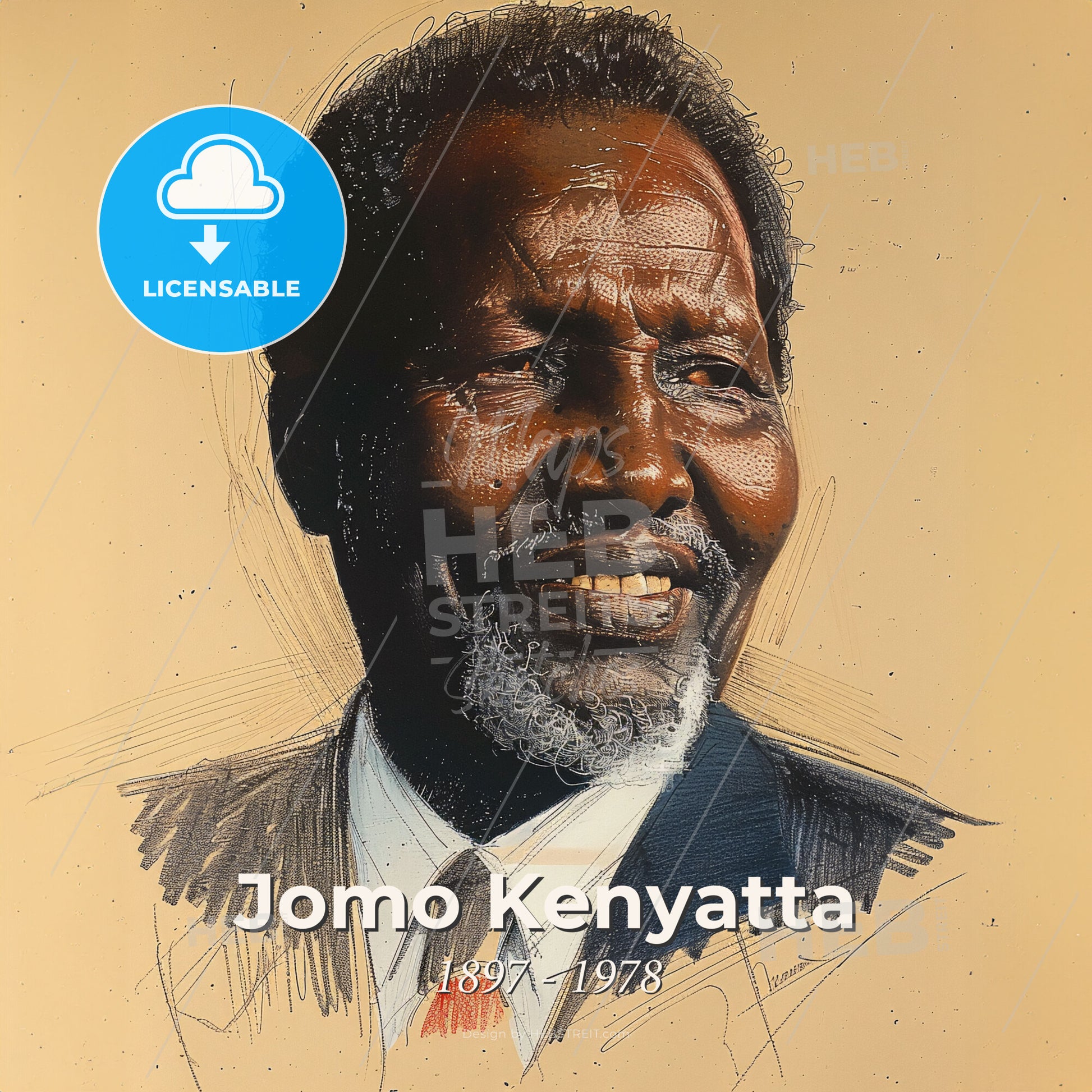 Jomo Kenyatta, 1897 - 1978, Kenyan independence leader - A Man In A Suit Print Template