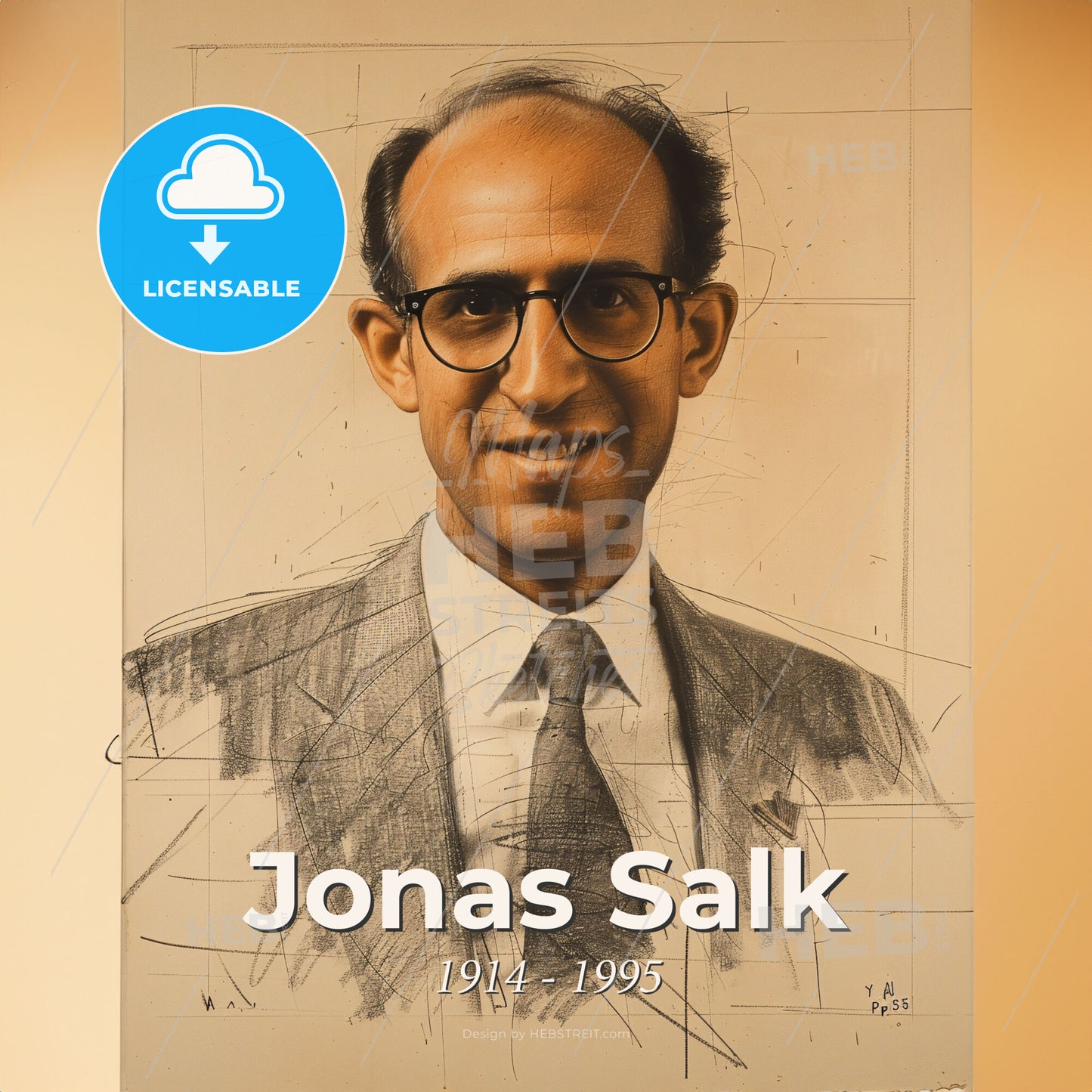 Jonas Salk, 1914 - 1995, American virologist - A Portrait Of A Man Print Template