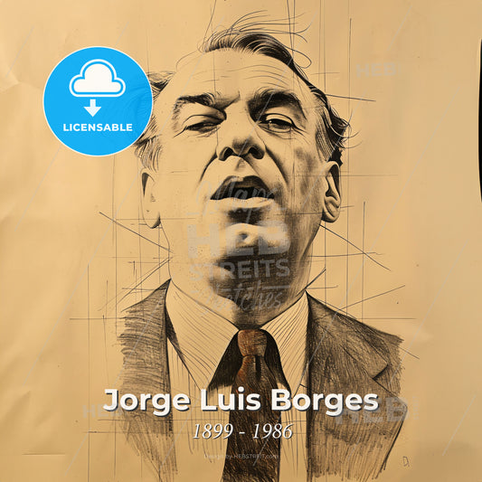 Jorge Luis Borges, 1899 - 1986, Argentine writer - A Drawing Of A Man Print Template