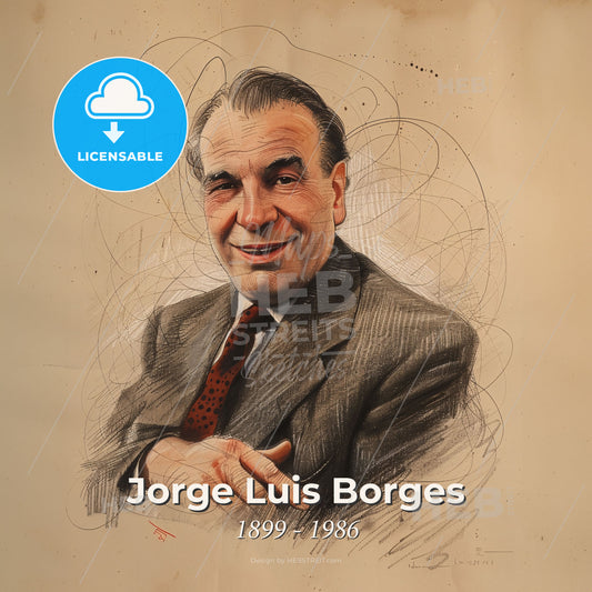 Jorge Luis Borges, 1899 - 1986, Argentine writer - A Man In A Suit And Tie Print Template