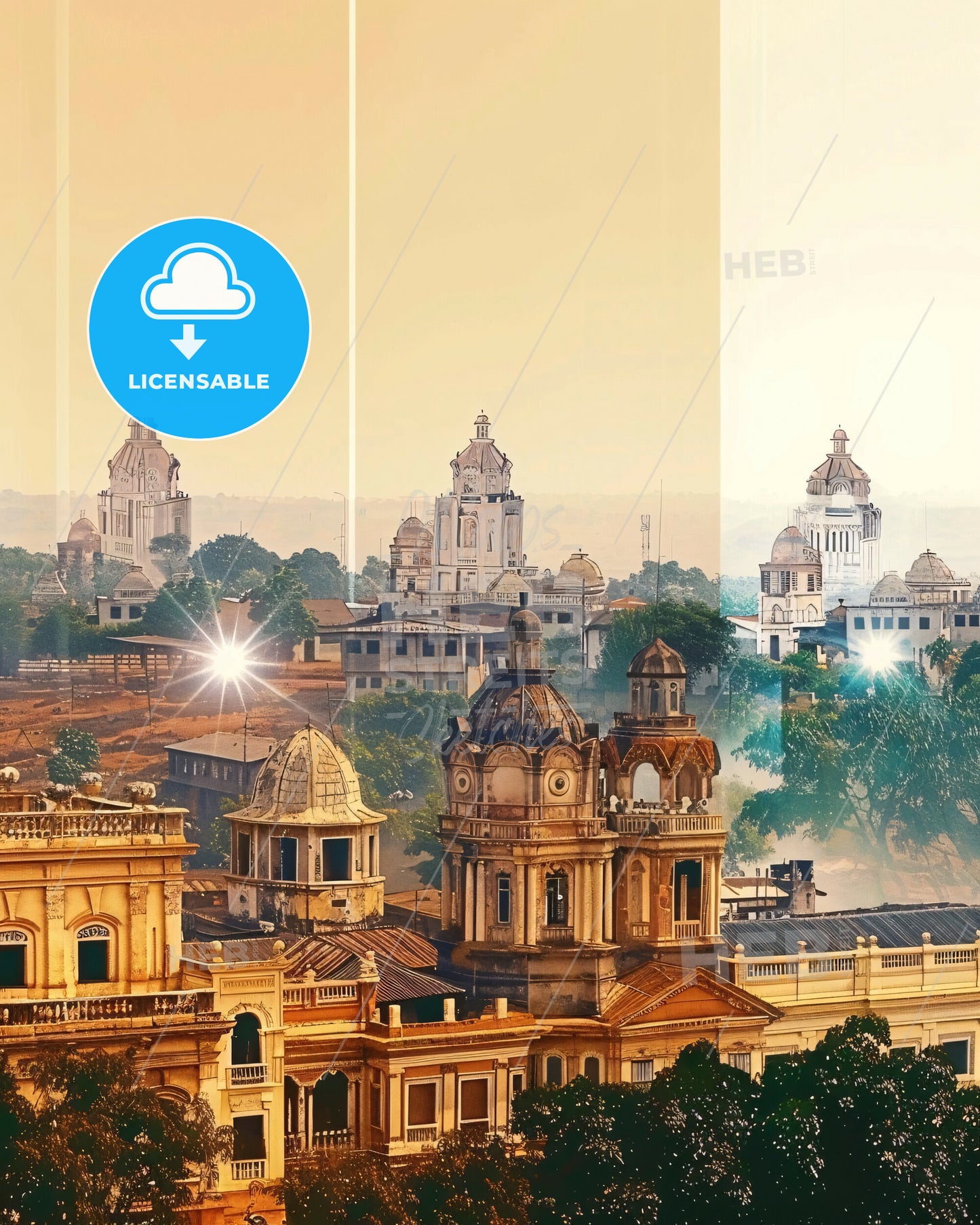 Jos City Double Exposure Art Skyline Poster - A group of buildings with trees and buildings in the background