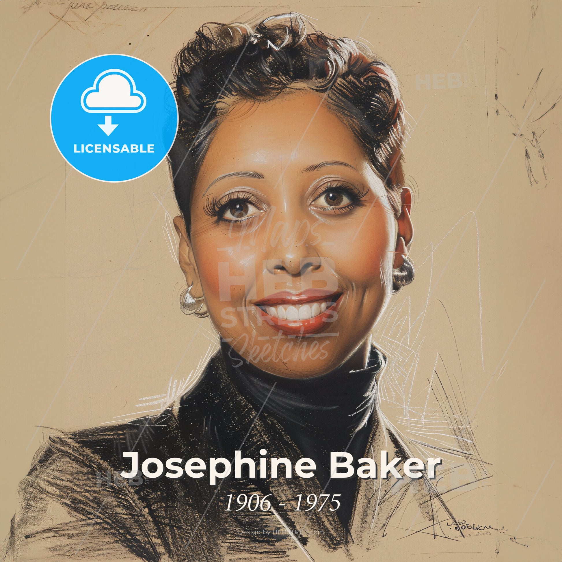 Josephine Baker, 1906 - 1975, American-French entertainer - A Woman Smiling With Short Hair Print Template