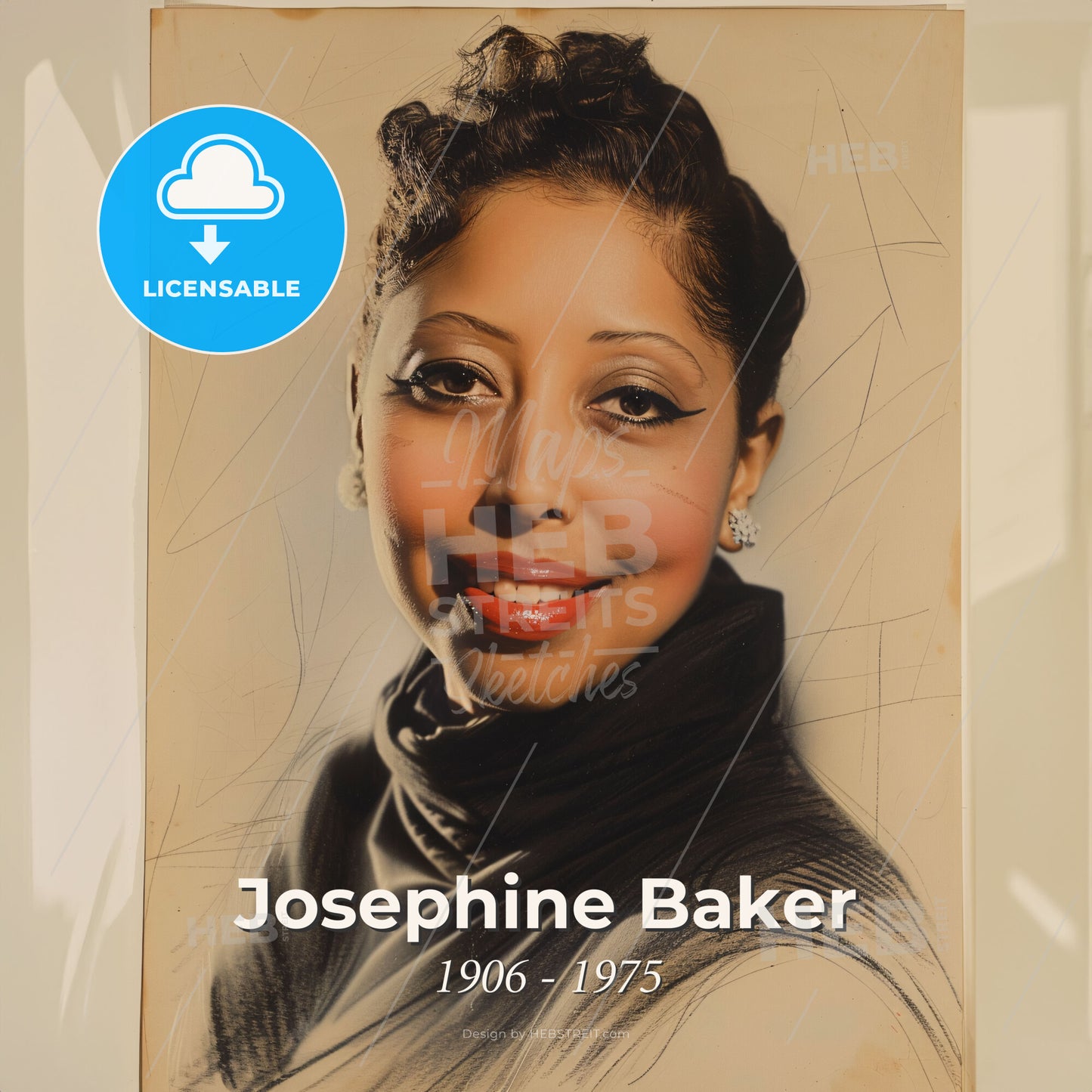 Josephine Baker, 1906 - 1975, American-French entertainer - A Woman Smiling With A Scarf Print Template
