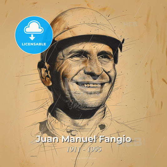 Juan Manuel Fangio, 1911 - 1995, Argentine racing driver - A Drawing Of A Man Wearing A Helmet Print Template