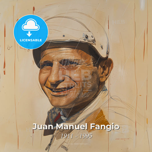 Juan Manuel Fangio, 1911 - 1995, Argentine racing driver - A Man Wearing A White Helmet Print Template