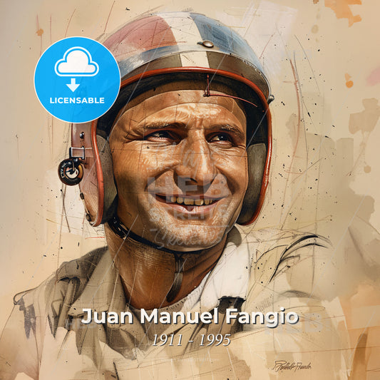 Juan Manuel Fangio, 1911 - 1995, Argentine racing driver - A Man Wearing A Helmet Print Template