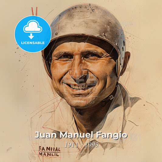 Juan Manuel Fangio, 1911 - 1995, Argentine racing driver - A Man Wearing A Helmet Print Template