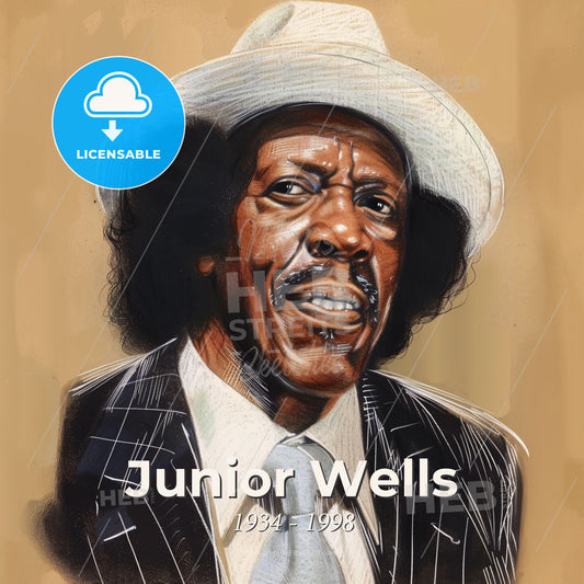 Junior Wells, 1934 - 1998, American blues harmonica player - A Man In A Suit And Hat Print Template